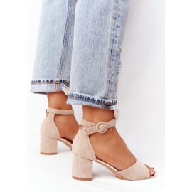Suede High Heel Sandals Vinceza 21-20100 Beige 1