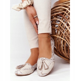 Leather Ballerinas With Fringes Maciejka 04016-25 Beige-Gold golden 2