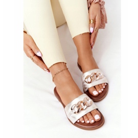 Leather Slippers With Chain Nicole 2652 Metallic White 1