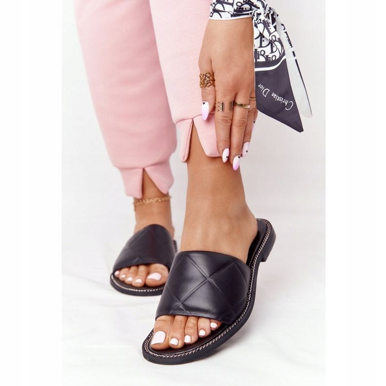 Leather Slippers With Quilting Nicole 2650 Black 2