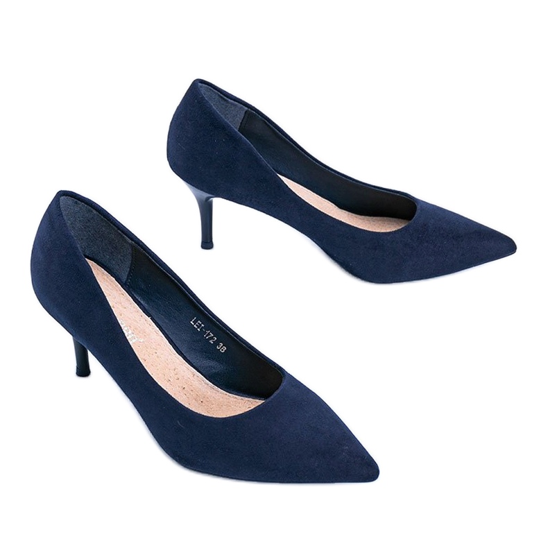 Navy blue pumps on a stiletto heel made of eco-suede - KeeShoes