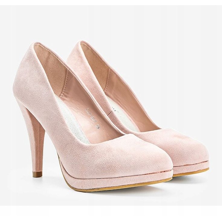 Pink eco-suede pumps on the Chana platform 1
