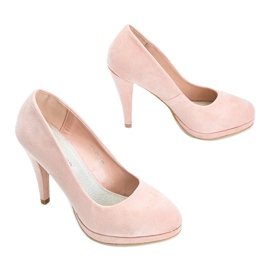 Pink eco-suede pumps on the Chana platform 2