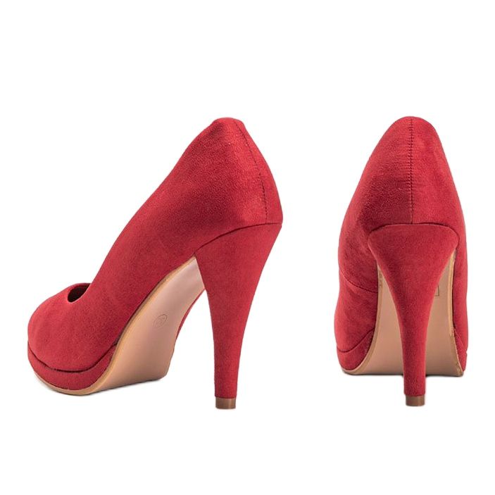Red eco-suede pumps on the Chana platform 2