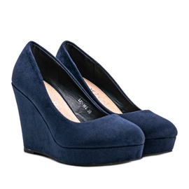 Navy blue eco-suede pumps on the wedge Karilla 1