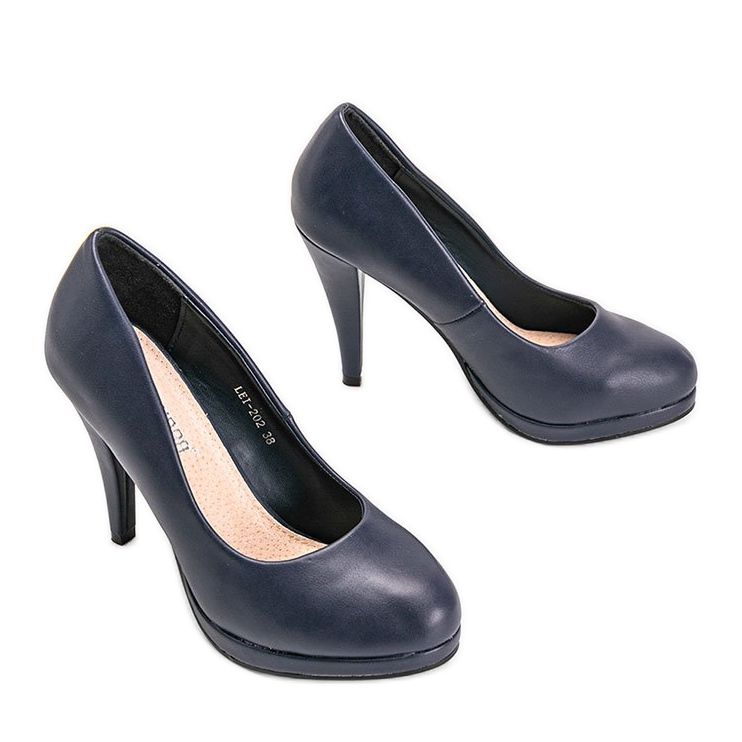 Navy blue eco-leather pumps on the Liana platform 1