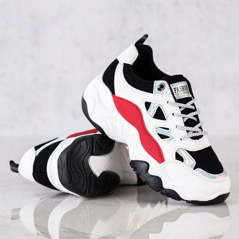 SHELOVET Fashion Lace-up Sneakers white black red silver 1