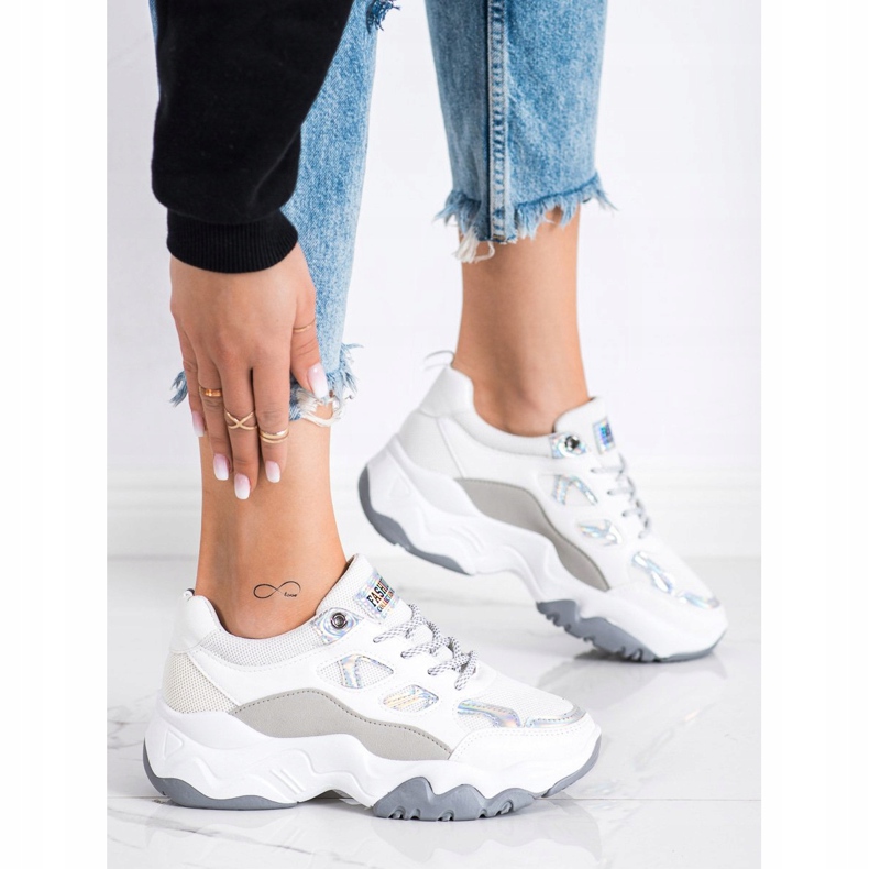 SHELOVET Fashion Lace-up Sneakers white grey 2 SHELOVET Fashion Lace-up Sneakers white grey 2