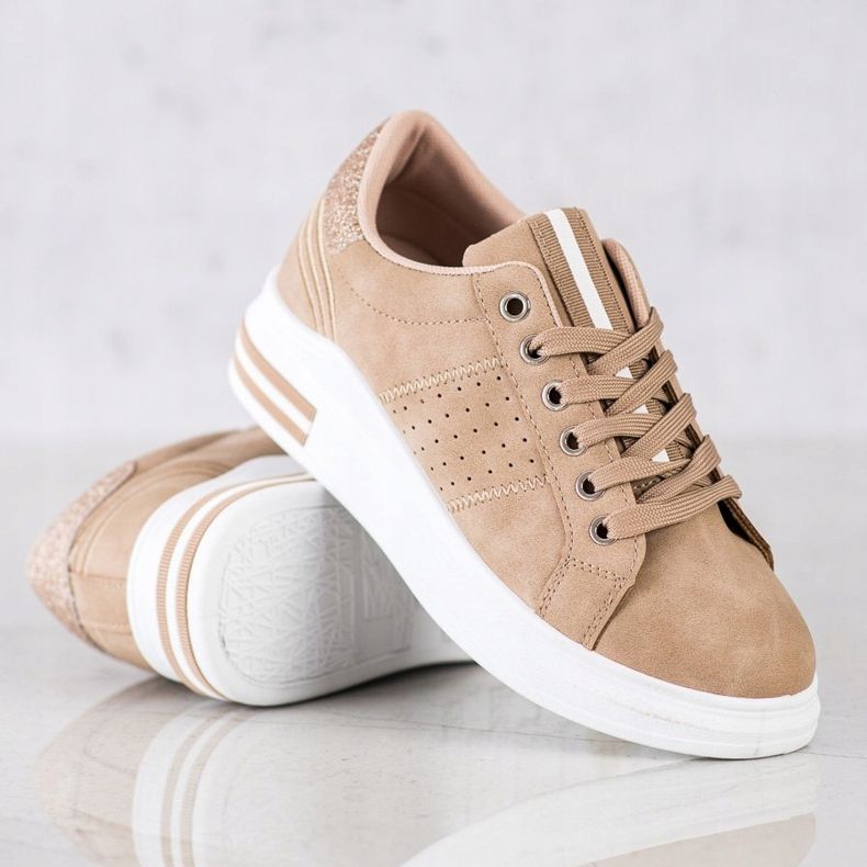 SHELOVET Eco Leather Sneakers beige golden 2