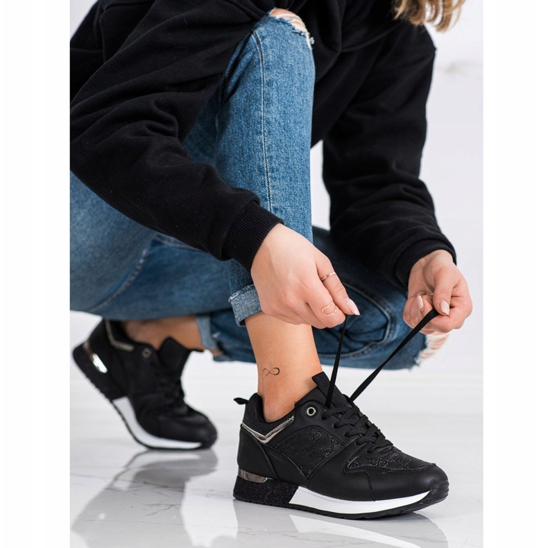 SHELOVET Black Sneakers With Patterns 2