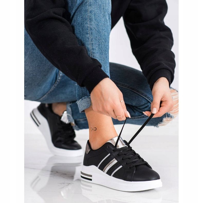 SHELOVET Casual Black Sport Shoes silver 1