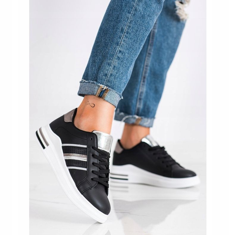 SHELOVET Casual Black Sport Shoes silver 2