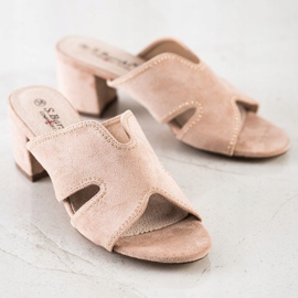 S. BARSKI Elegant Suede Slippers beige golden 1