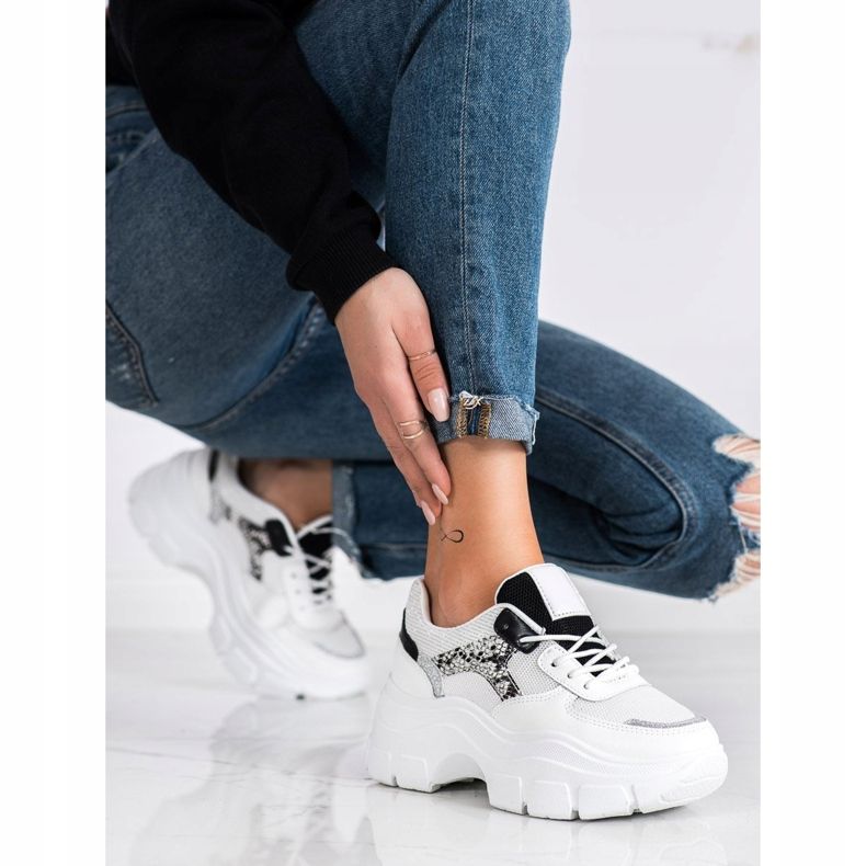 SHELOVET Stylish Sneakers With Glitter white black silver 2 SHELOVET Stylish Sneakers With Glitter white black silver 2