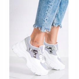 SHELOVET Stylish Sneakers With Glitter white silver grey 1