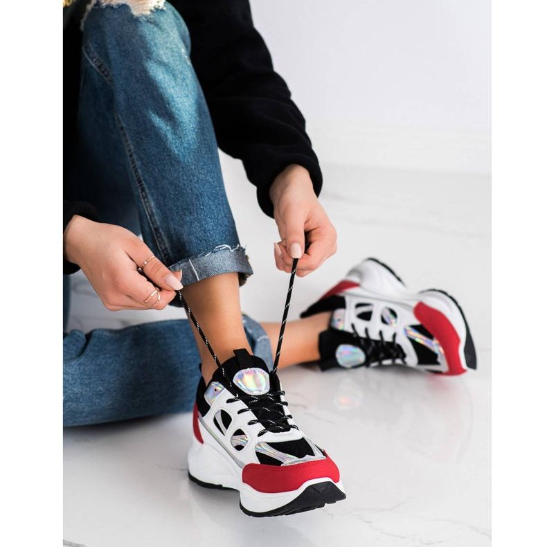 SHELOVET Stylish Sneakers white black red silver 1