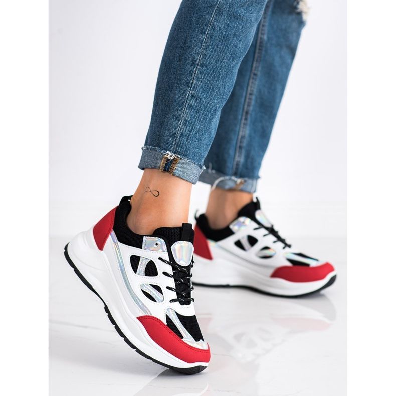 SHELOVET Stylish Sneakers white black red silver 2