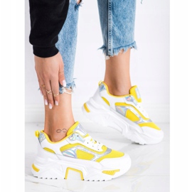SHELOVET Sneakers On The Platform With Mesh white silver yellow 2