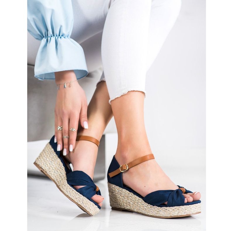 Goodin Textile Wedge Sandals navy blue 1