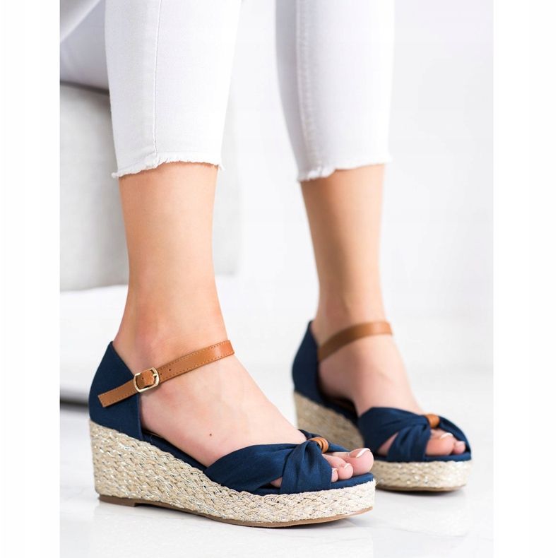 Goodin Textile Wedge Sandals navy blue 2