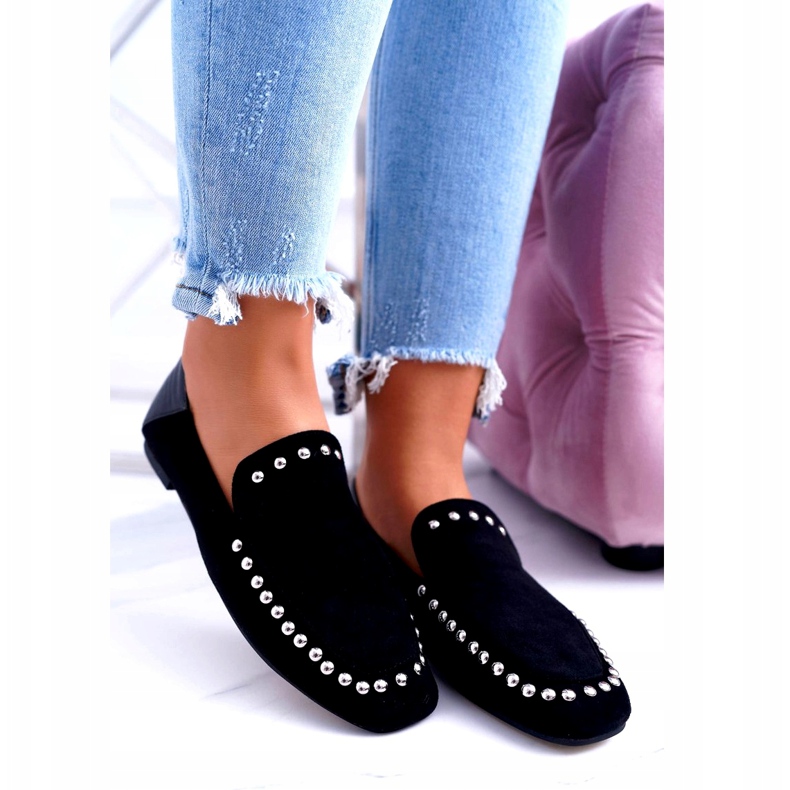 Lu Boo Women's Black Lords Ballerinas with Planta Rhinestones silver 1