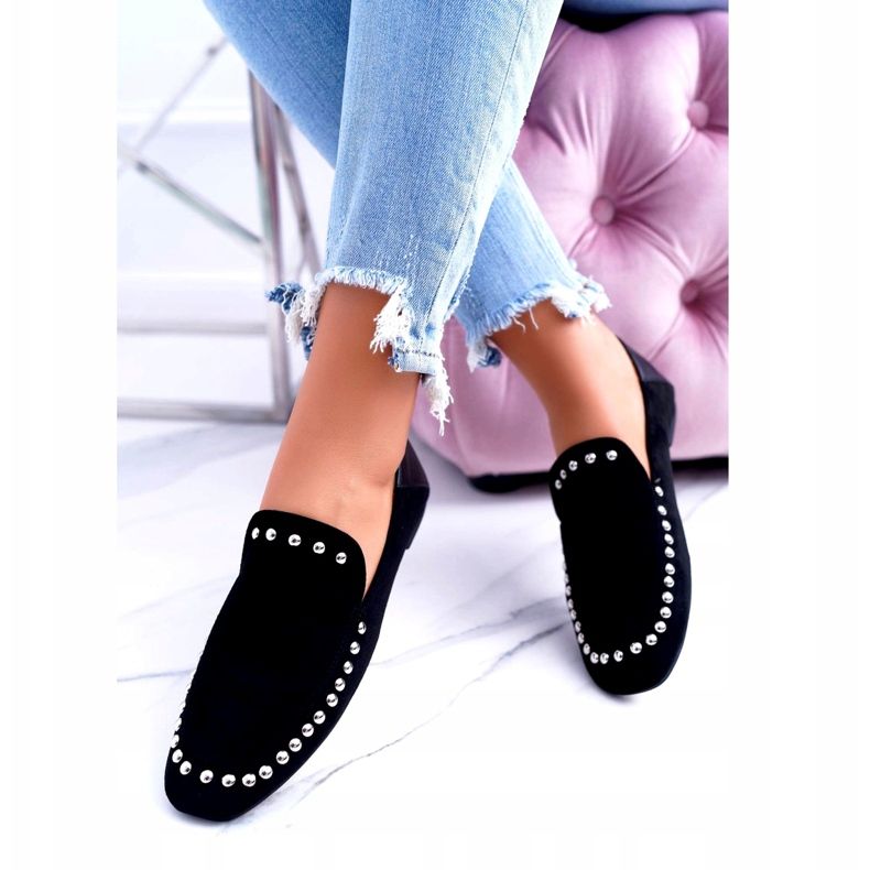 Lu Boo Women's Black Lords Ballerinas with Planta Rhinestones silver 3