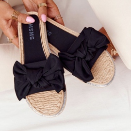 MSMG Black Andrea Rubber Slippers With Bow beige 5