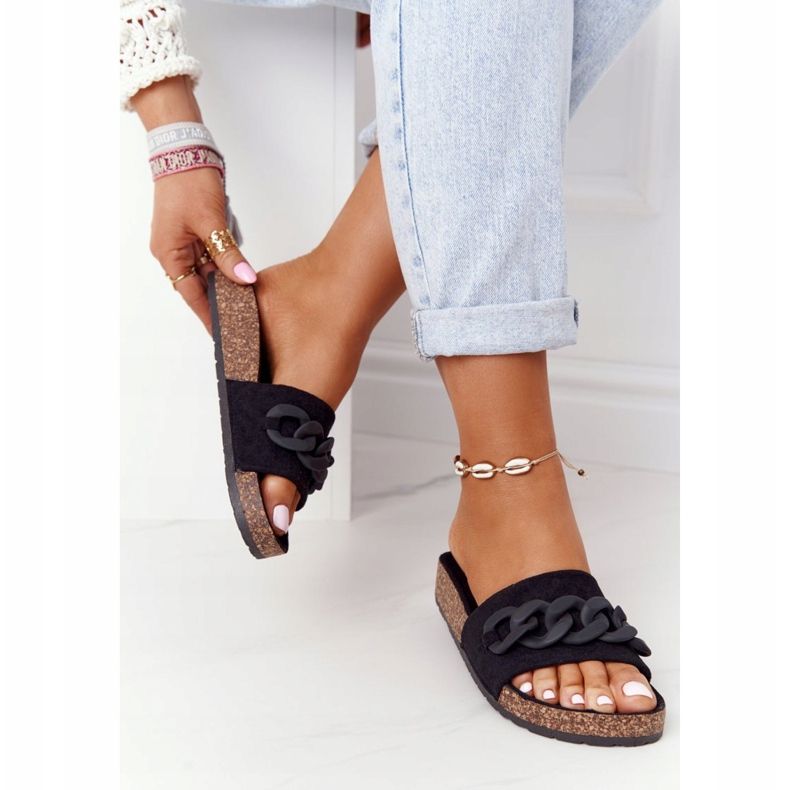 MSMG Black Makayla Suede Slippers On The Cork Sole 1