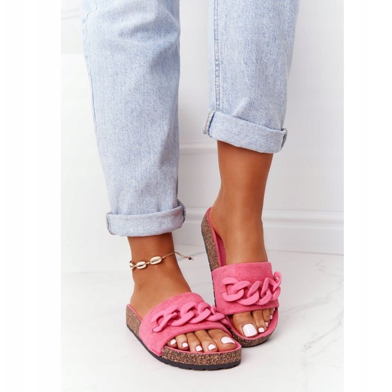 MSMG Pink Makayla Suede Slippers On The Cork Sole 1