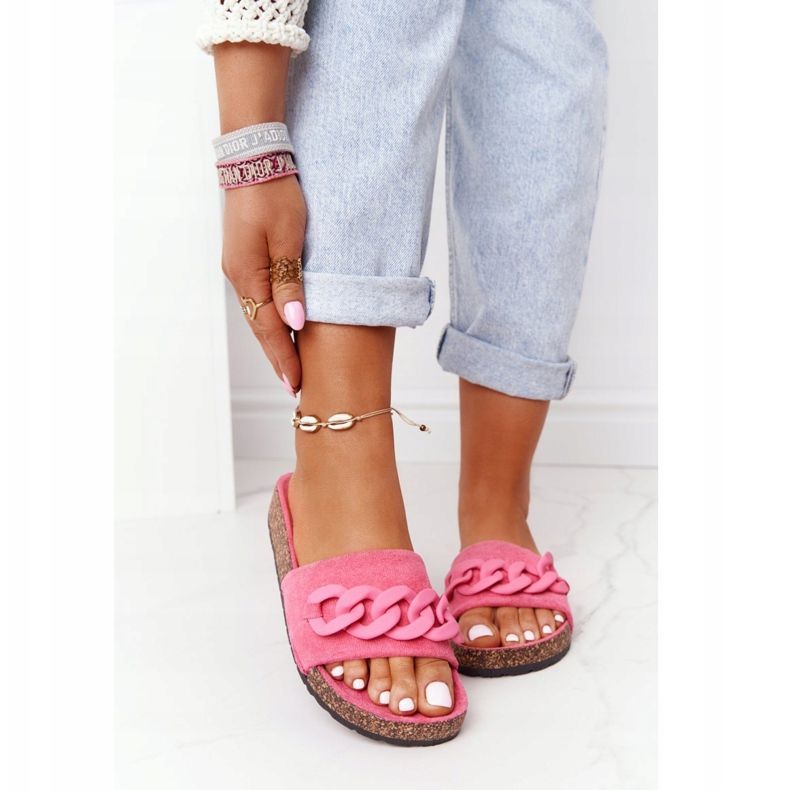 MSMG Pink Makayla Suede Slippers On The Cork Sole 2