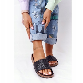 MSMG Black Catalina Leather Slippers On Cork Sole 2