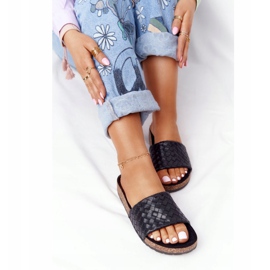 MSMG Black Catalina Leather Slippers On Cork Sole 1