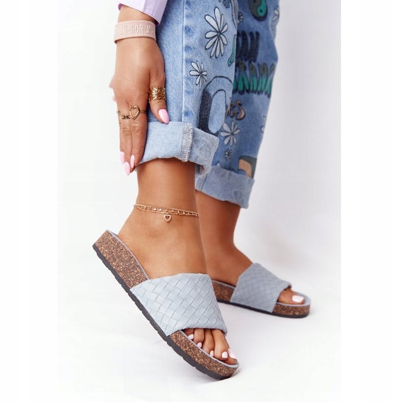 MSMG Blue Catalina Leather Slippers On Cork Sole 2