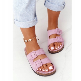 MSMG Suede Slippers On A Cork Sole Light Violet Jennifer 1