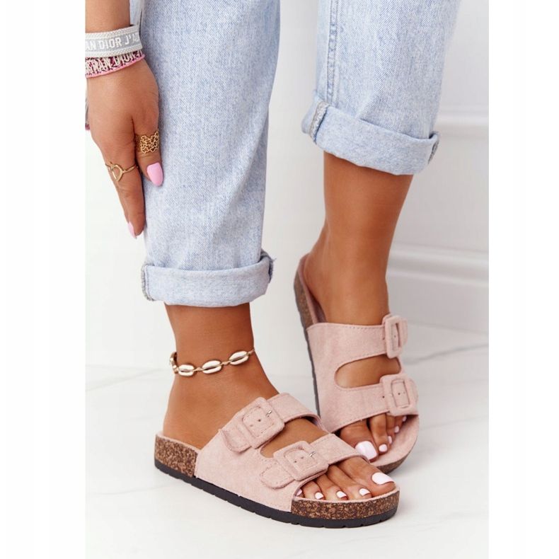 MSMG Suede Slippers On The Cork Sole Light pink Jennifer 2