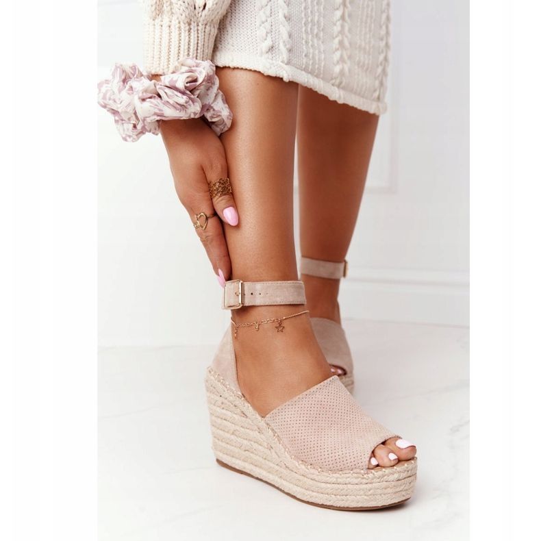MSMG Beige Makenna Wedge Sandals With Braids 1