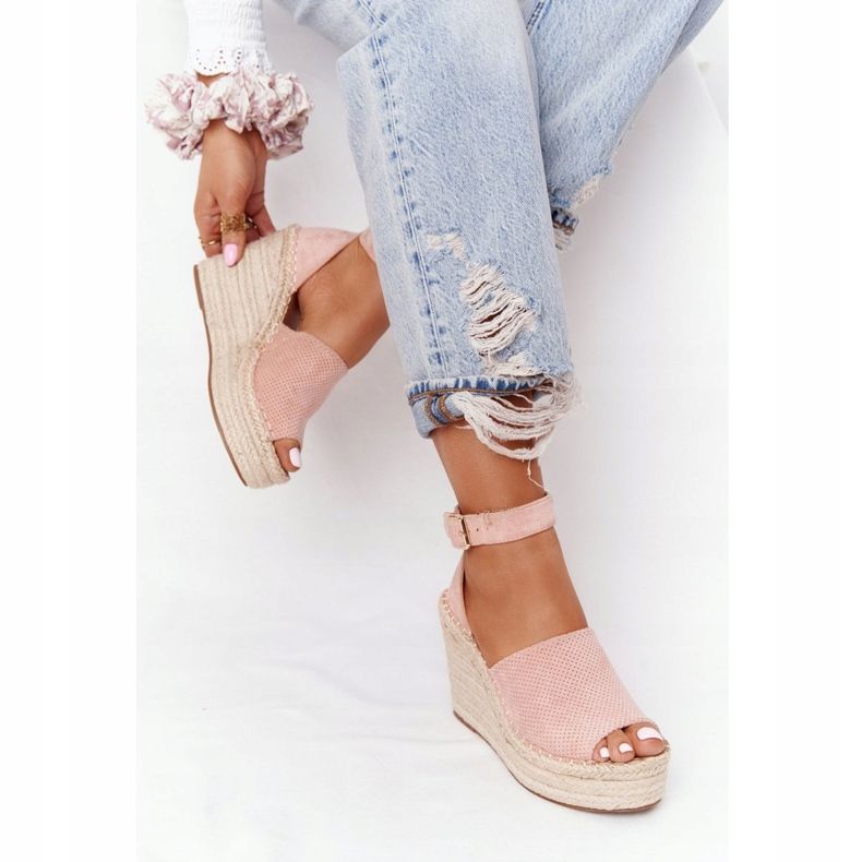 MSMG Light pink Makenna wedge sandals with braids 1