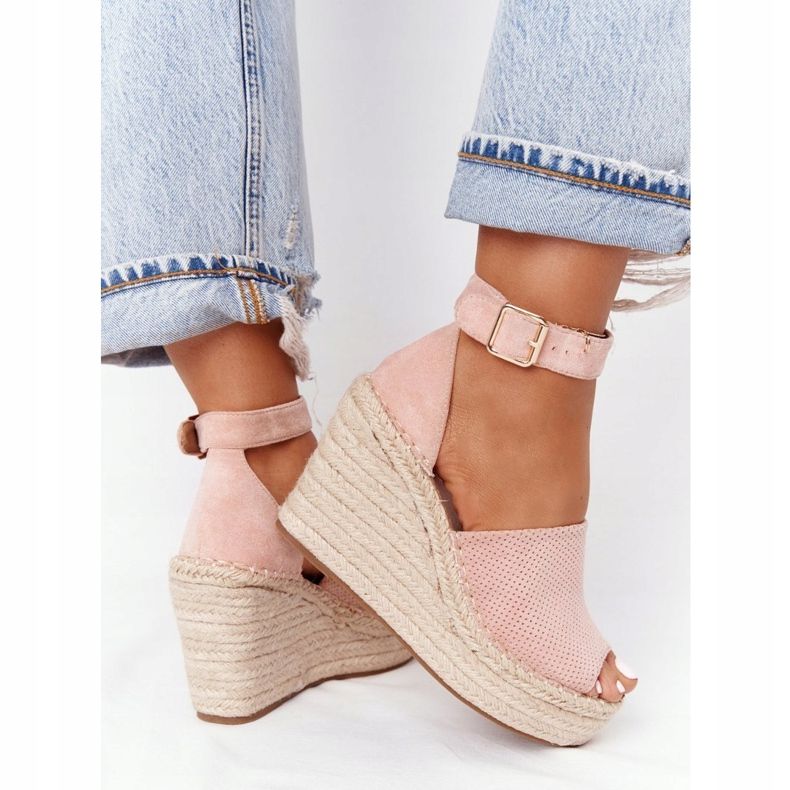 MSMG Light pink Makenna wedge sandals with braids 2