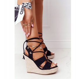 MSMG Black Mallorca Braided Wedge Sandals 2