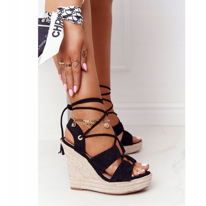 MSMG Black Mallorca Braided Wedge Sandals 2