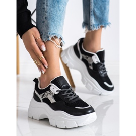 SHELOVET Stylish Sneakers With Glitter black 2
