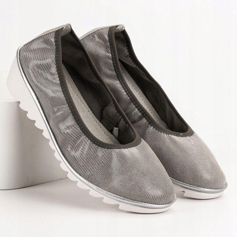 Filippo Leather Ballerina On Wedge grey 1