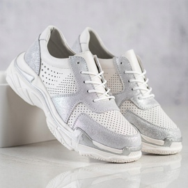 Goodin Leather Sneakers With Glitter white 2