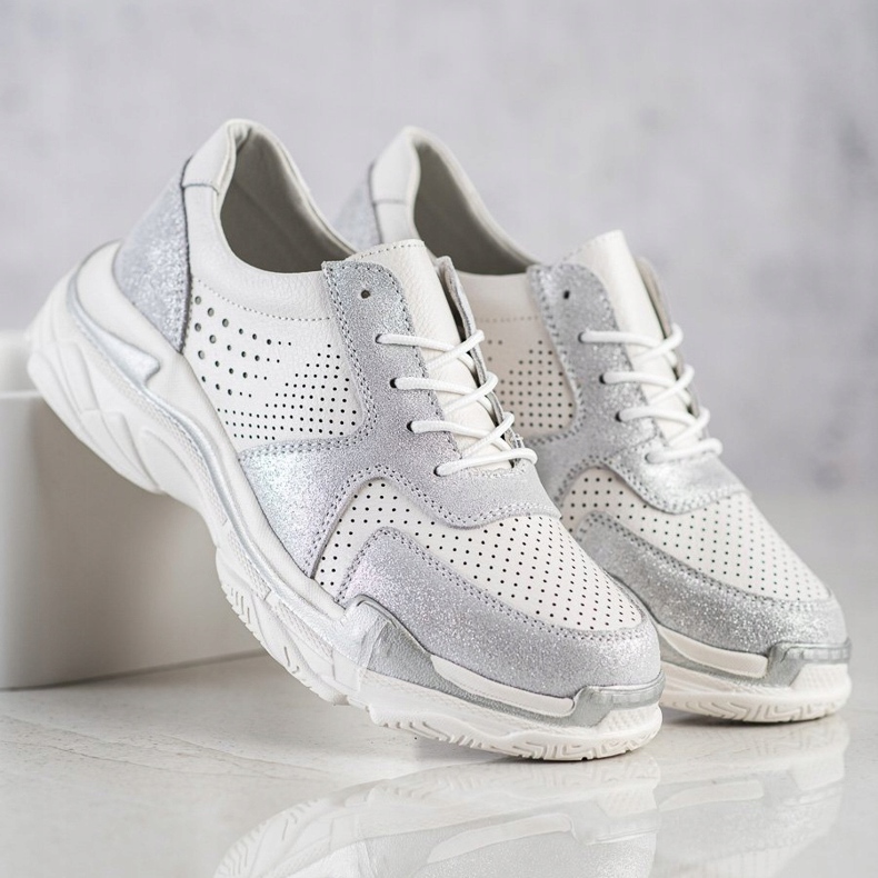 Goodin Leather Sneakers With Glitter white 2