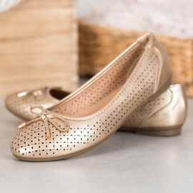 SHELOVET Openwork Ballerina With Eco Leather golden 1