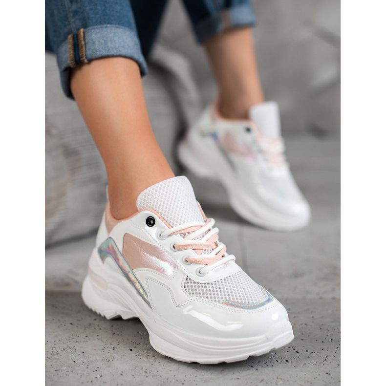 SHELOVET Stylish Eco Leather Sneakers white multicolored 2