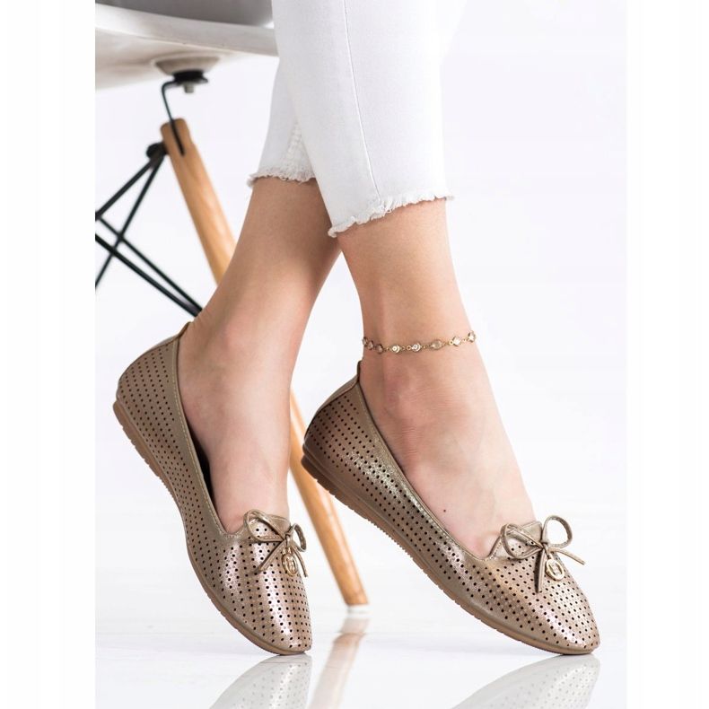 Openwork Ballerinas With A VINCEZA Bow beige golden 2