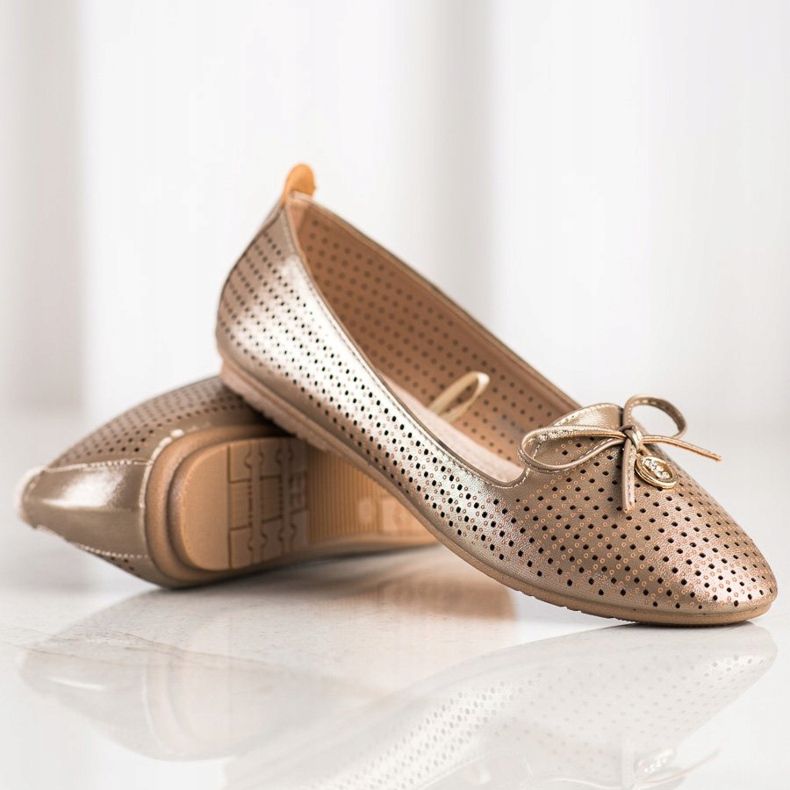Openwork Ballerinas With A VINCEZA Bow beige golden 1