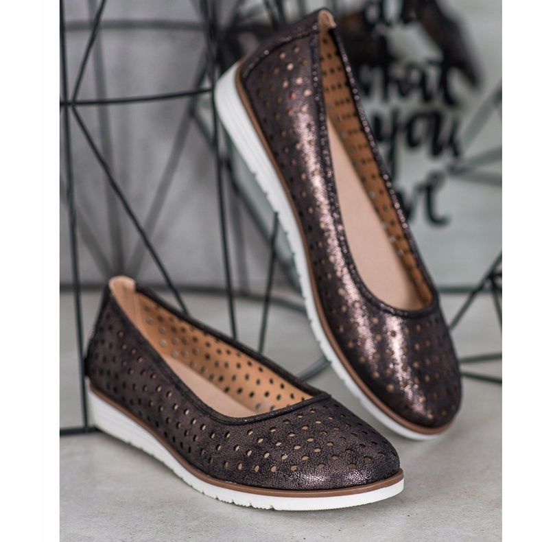 Kylie Openwork Ballerinas With Glitter brown 1