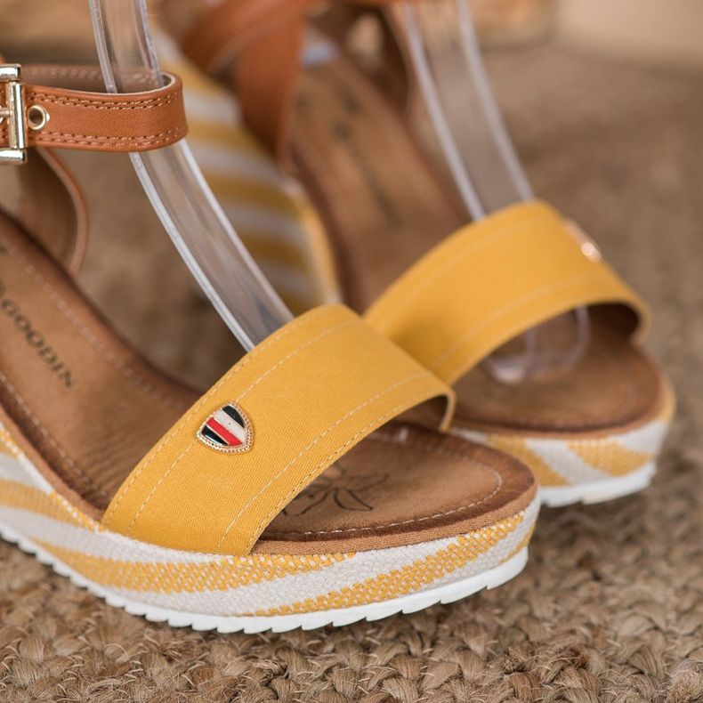 Goodin Fashionable wedge sandals brown multicolored yellow 1